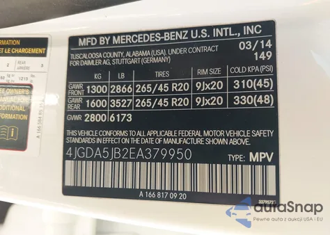 2014 Mercedes-Benz Ml 350 z USA, uszkodzony, nr VIN 4JGDA5JB2EA379950